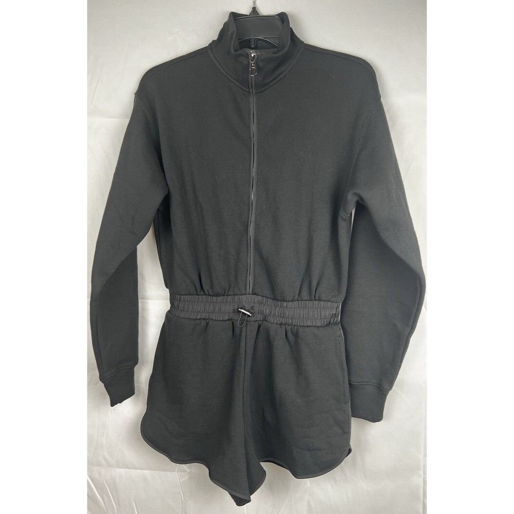 Victoria's Secret‎ On Point Cotton Fleece Romper One Piece LS Shorts Black XS